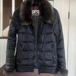 Alp N Rock Women's Dark Puffer Jacket with Fur Collar